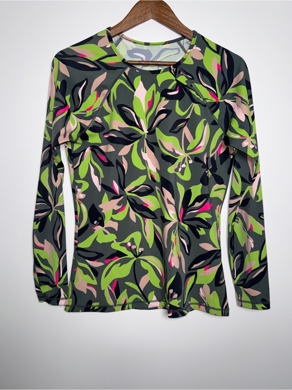 Athleta Womens Large Point Break Rashguard Deep Fern Floral long-sleeve